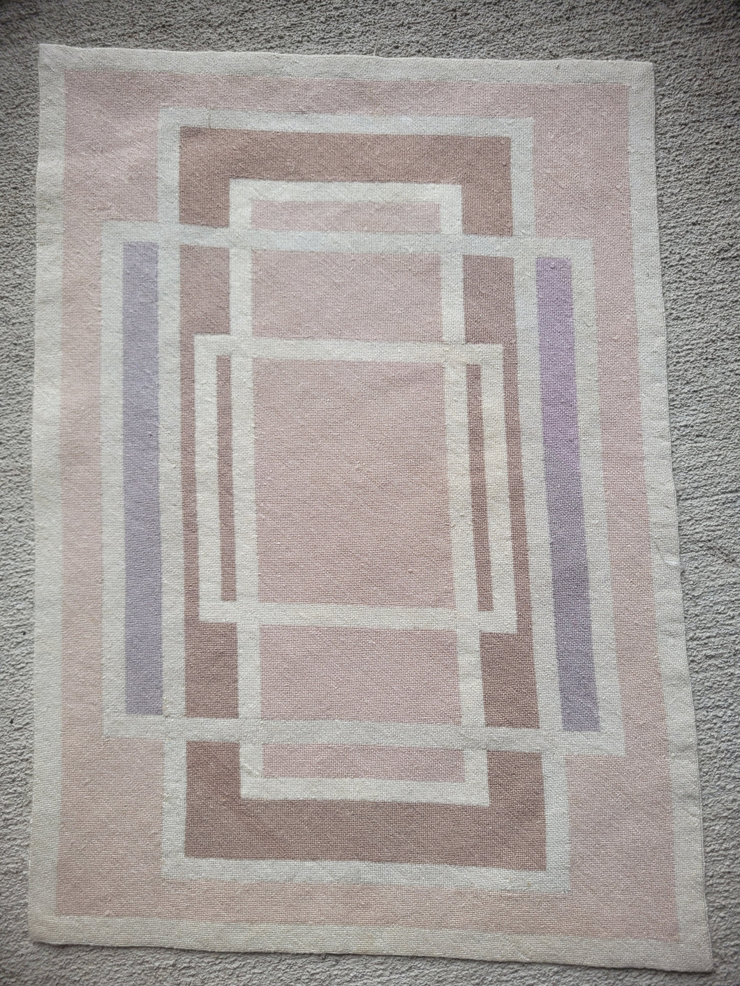 Dollhouse Miniature ~ Petit Point Tan Geometric Rug with White Square Design - Ursula Sauerberg