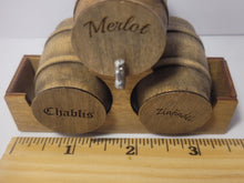 Load image into Gallery viewer, Medium - Merlot, Chablis, and Zinfandel Wine Barrels on Wood Holder

