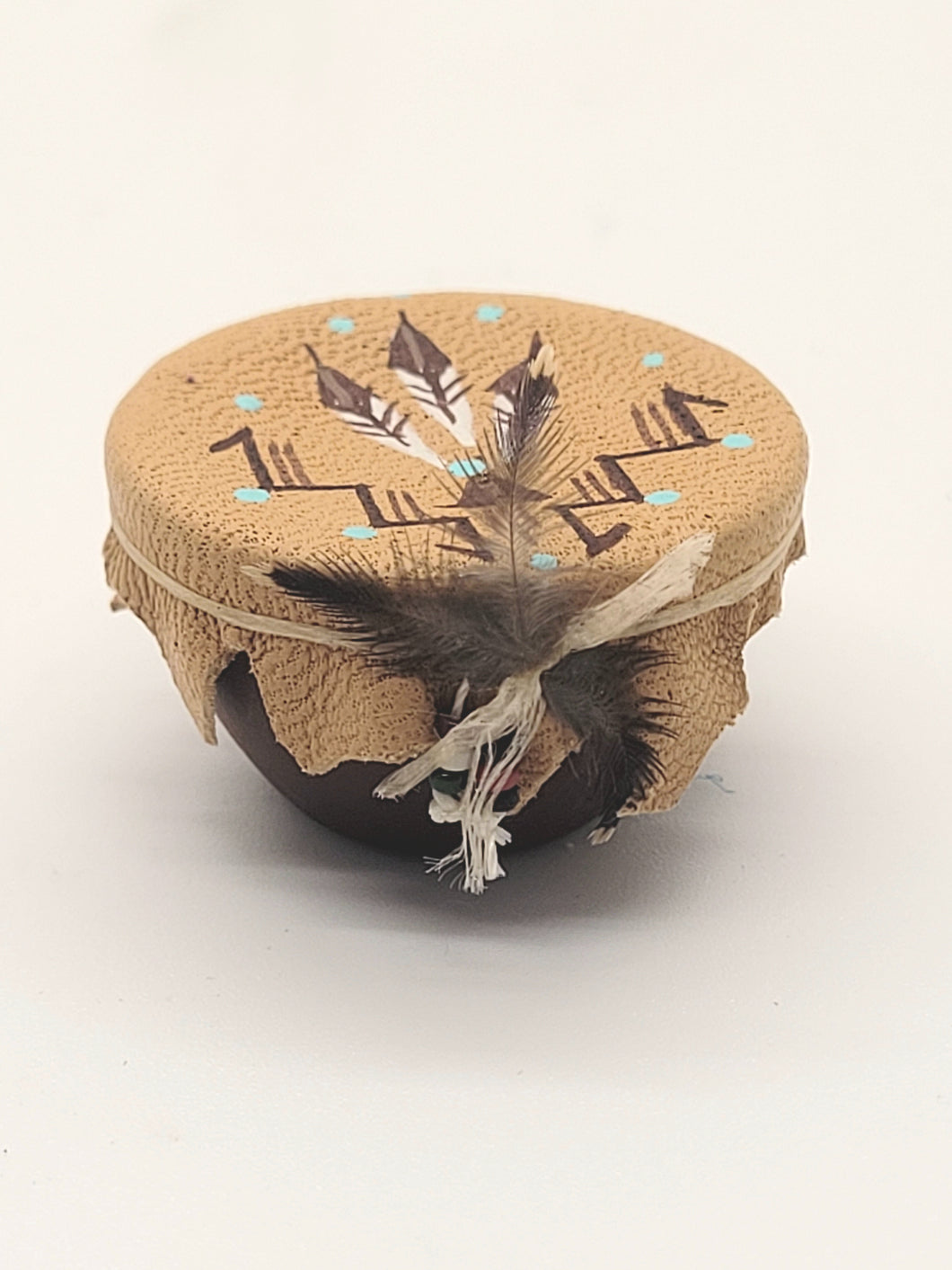 Dollhouse Miniature ~ 1:12 Scale, Painted Drum with Feathers & Drumsticks with Leather Canvas