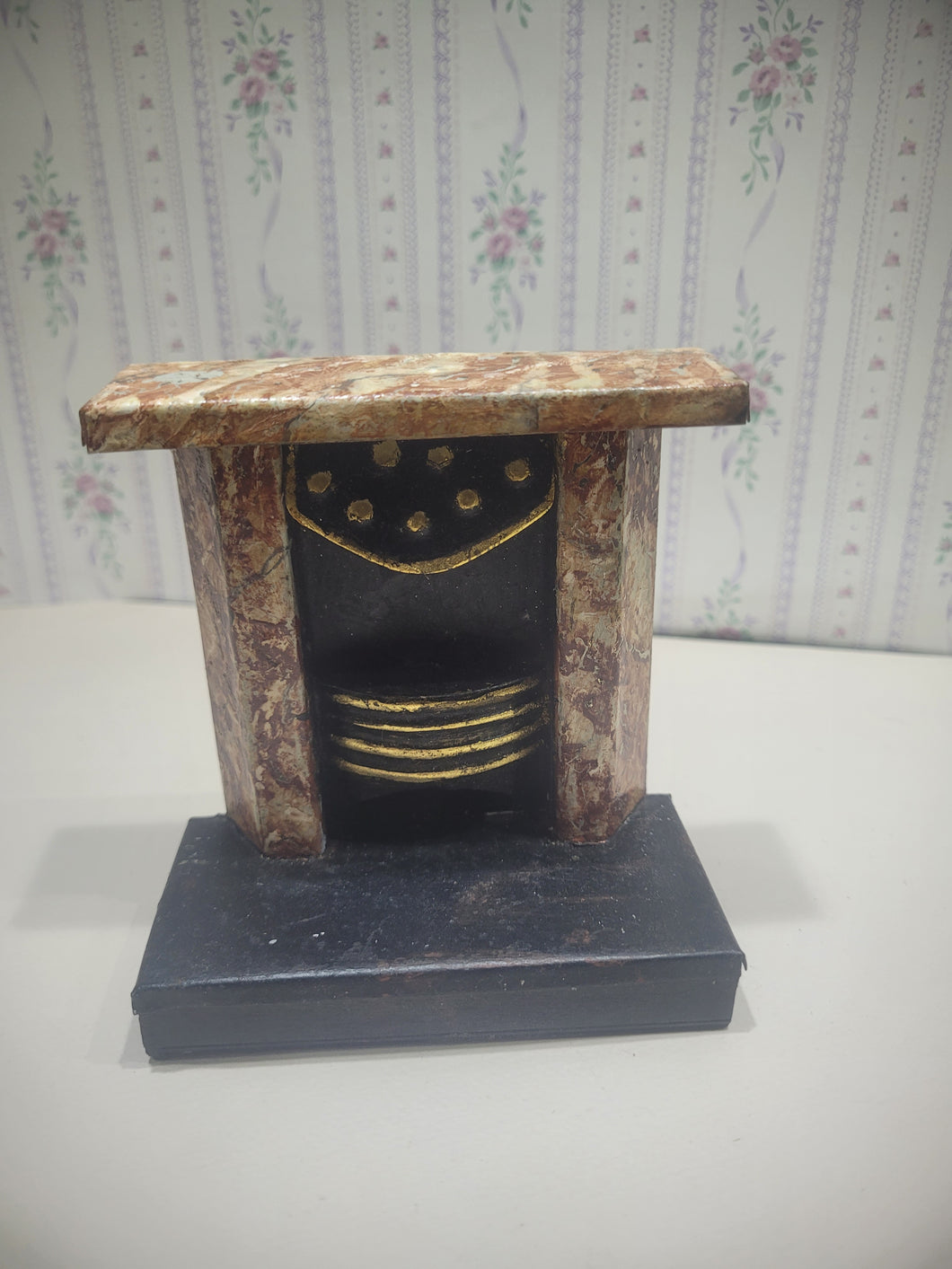 Vintage Metal Fireplace with Marble-Style Mantle