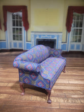 Load image into Gallery viewer, Dark Blue Couch w/ Flower &amp; Shape Pattern
