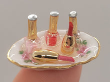 Load image into Gallery viewer, Dollhouse Miniature ~ 1:12 Scale, Lipstick and Nail Polish on Floral Tray by Reutter Porcelain
