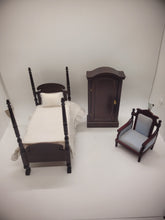 Load image into Gallery viewer, Mahogany Bed with Wardrobe &amp; Blue Chair Set
