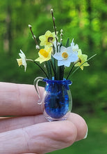 Load image into Gallery viewer, Daffodils in Blue Glass Vase
