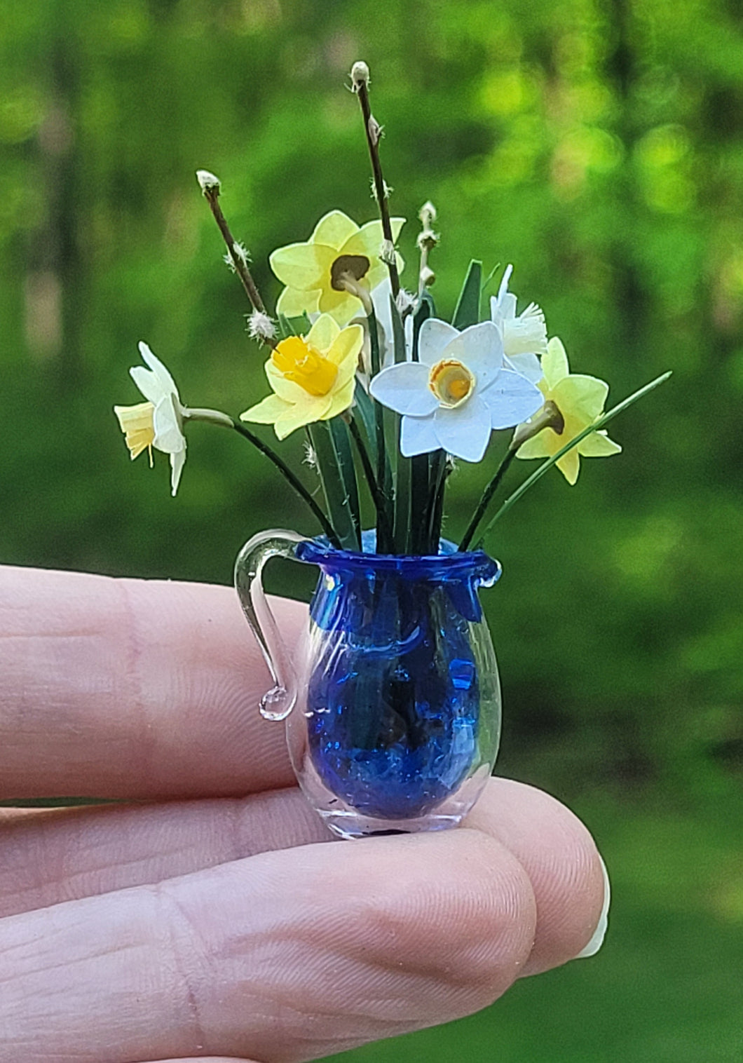 Daffodils in Blue Glass Vase