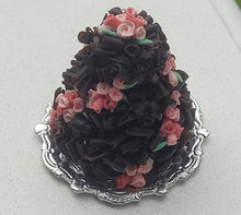 Load image into Gallery viewer, Chocolate Cake with Pink Icing Roses on Metal Tray
