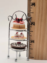 Load image into Gallery viewer, Dollhouse Miniature ~ 1:12 Scale, 3-Tier Dessert Rack with Pie, Cupcakes, and Cake
