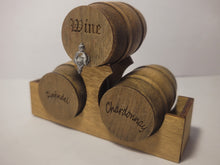 Load image into Gallery viewer, Medium - Wine, Zinfandel, and Chardonnay Barrels on Wood Holder
