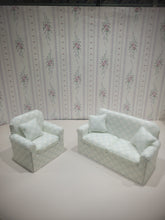 Load image into Gallery viewer, 2pc White &amp; Blue Polka Dot with Pillows
