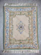 Load image into Gallery viewer, Dollhouse Miniature ~ Petit Point Green and Pink Floral Borders Rug - Ursula Sauerberg
