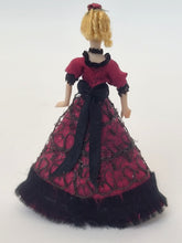 Load image into Gallery viewer, Handmade Doll wearing Red and Black Ballgown
