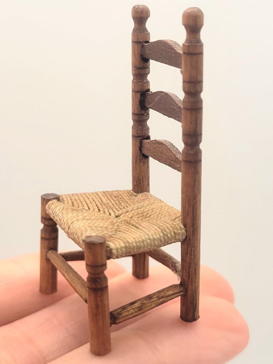 Dollhouse Miniature ~ 1:24 Scale, Old Style Wooden Chair with Woven Seat