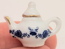 Load image into Gallery viewer, Dollhouse Miniature ~ Reutter Porcelain Teapot with Blue Floral Design
