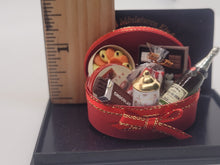 Load image into Gallery viewer, Dollhouse Miniature ~ 1:12 Scale, Christmas Food Gift Basket with Candies and Champagne

