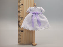 Load image into Gallery viewer, Purple and White Polka Dot Dress with Violet Bow – By Cheryl Warder
