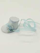Load image into Gallery viewer, Dollhouse Miniature ~ 1/2&quot; Scale, Angled Blue Elegant Hat with Ribbons and Rose
