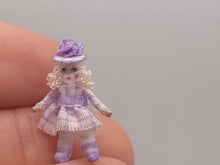 Load image into Gallery viewer, ½&quot; Blonde Doll in Purple Plaid Dress with Fancy Hat – by Cheryl Warder
