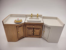 Load image into Gallery viewer, Dollhouse Miniature ~ 1/2&quot; Scale, 4pc Assorted Kitchen Set with Cabinets, Sink, and Lemon Merengue Pie
