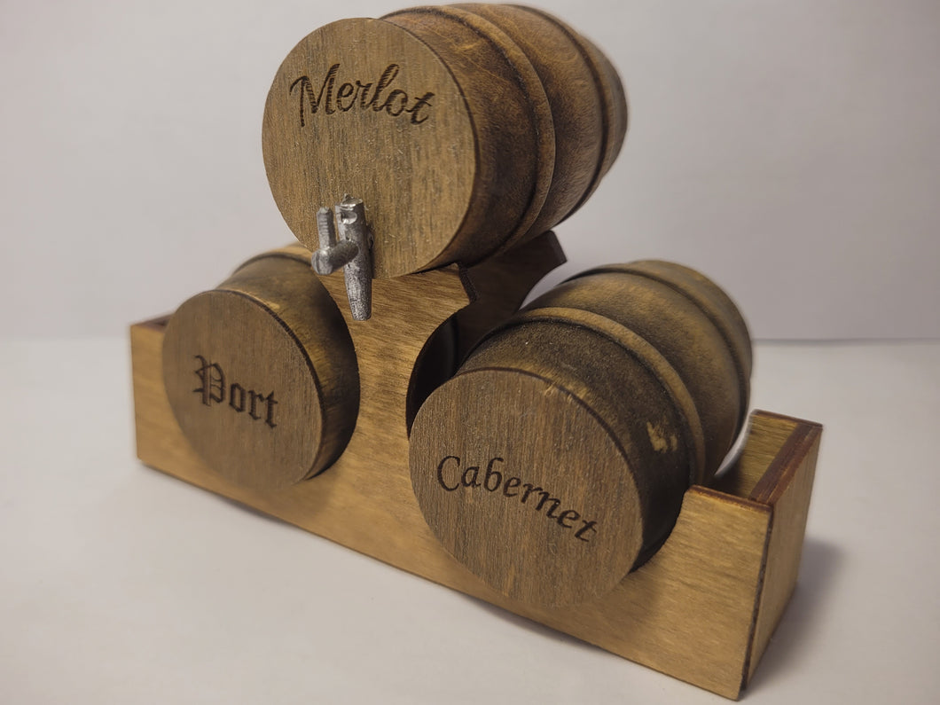Medium - Merlot, Port, and Cabernet Barrels on Wooden Display