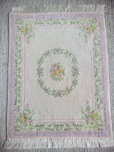 Load image into Gallery viewer, Dollhouse Miniature ~ Petit Point Floral Medallion Rug with Rococo-Style Frame - Ursula Sauerberg
