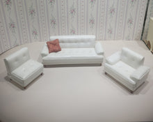 Load image into Gallery viewer, Bespaq 3 Piece White Leather Sofa Set with Two Chairs Couch Living Room Pre Owned Art Deco Modern
