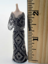 Load image into Gallery viewer, Handmade Black and Silver Dress on Porcelain Mannequin
