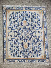 Load image into Gallery viewer, Dollhouse Miniature ~ Petit Point Cream and Blue Floral Embellishments Rug with Fringe - Ursula Sauerberg
