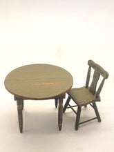 Load image into Gallery viewer, Dollhouse Miniature ~ 1:24 Scale, 2pc Green Wooden Table and Chair Set – Signed RP
