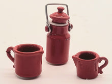 Load image into Gallery viewer, Dollhouse Miniature ~ 3 piece Dora Kuhn Red Camping Mug and Tumbler Set
