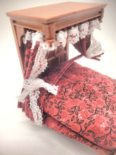 Load image into Gallery viewer, Dollhouse Miniature ~ 1:24 Scale, Red and Lace Tester Bed by JBM
