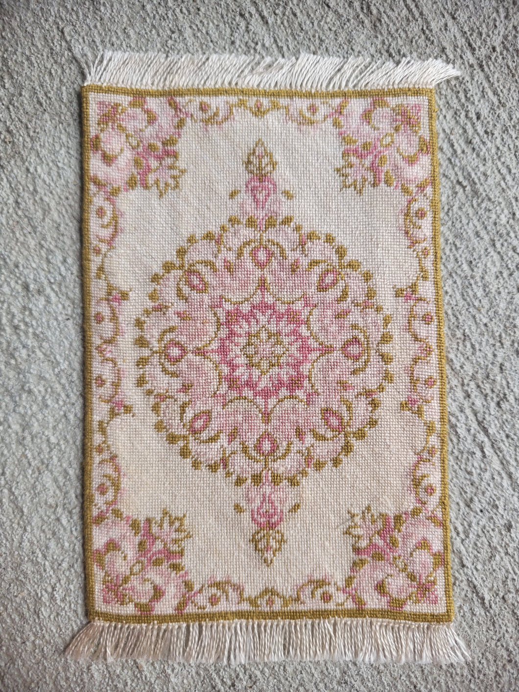 Dollhouse Miniature ~ Petit Point Rug with Rococo Scrollwork and Ornamental Medallion - Ursula Sauerberg