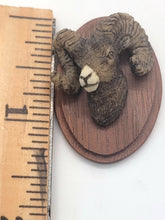 Load image into Gallery viewer, Dollhouse Miniature ~ 1:24 Scale, Ram Head on Wooden Plaque – Made in Vermont
