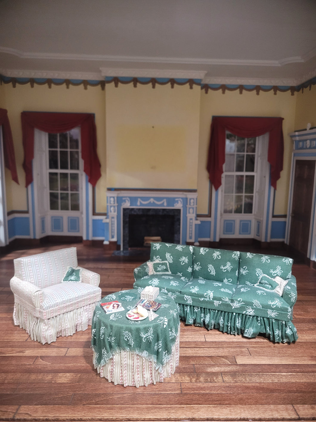 3pc Green & Cream Living Room Set