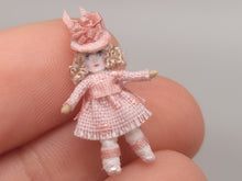 Load image into Gallery viewer, ¾&quot; Blonde Doll in Baby Pink Dress and Matching Hat – by Cheryl Warder

