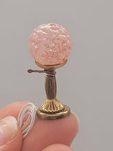 Load image into Gallery viewer, Dollhouse Miniature ~ Lighting Bug Brand, Pink Engraved Floral Spherical Lamp with Gold Base
