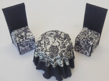Load image into Gallery viewer, Dollhouse Miniature ~ 1:24 Scale, 3pc Black &amp; White Fabric Table and Chair Set
