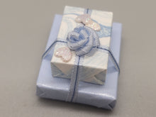 Load image into Gallery viewer, 3 Tier Blue and White Wrapped Present with Hearts and Bow - by Cheryl Warder
