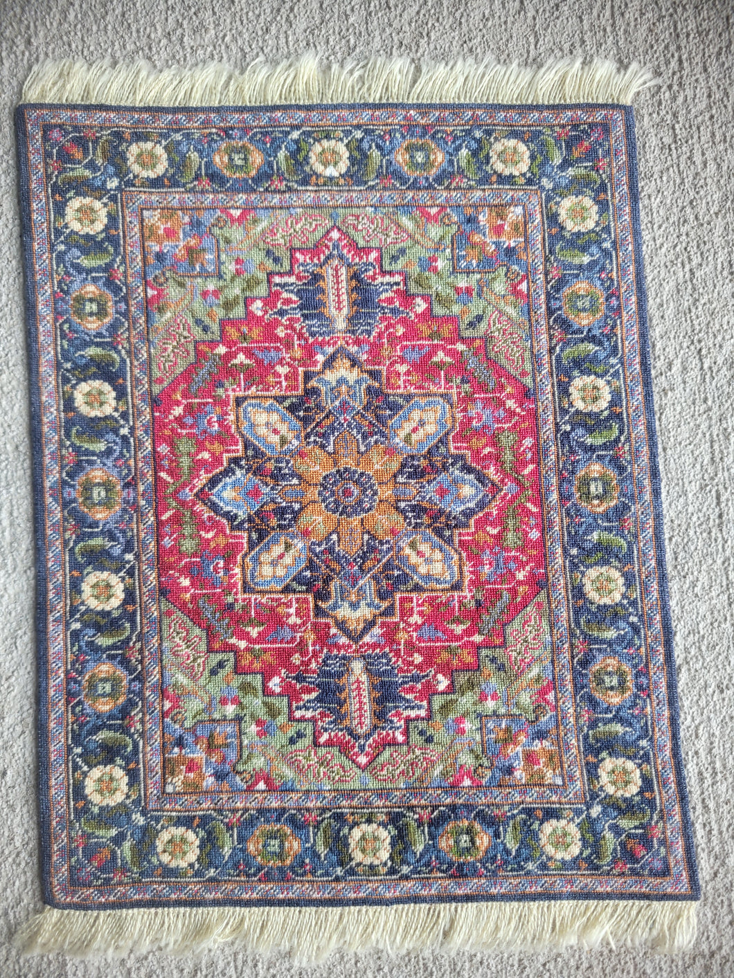Dollhouse Miniature ~ Petit Point Star Motif with Geometric Florals Rug  - Ursula Sauerberg