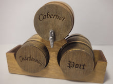 Load image into Gallery viewer, Medium - Cabernet, Chardonnay, and Port Wine Barrels on Wooden Holder
