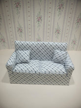 Load image into Gallery viewer, Blue &amp; White Connecting Dots Couch w/ 2 Pillows
