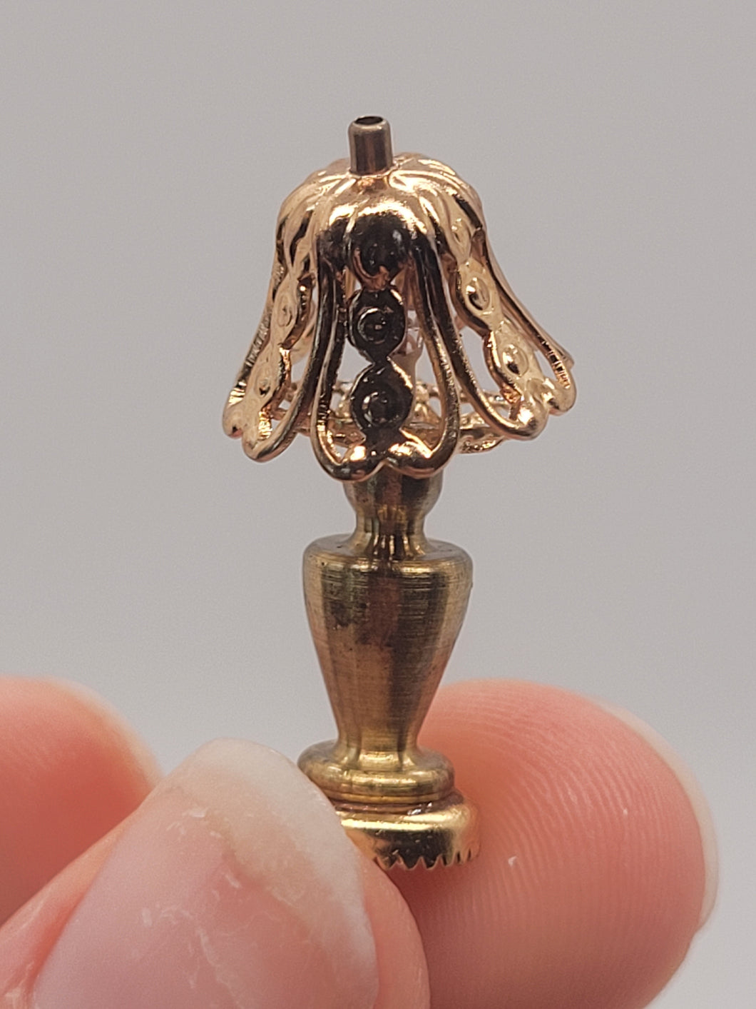 Dollhouse Miniature ~ Golden Lamp w/ See-through Shade by Lighting Bug