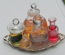Load image into Gallery viewer, Potions and Frog in Glass Jar on Metal Platter
