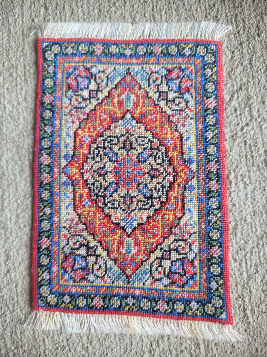 Dollhouse Miniature ~ Petit Point Oriental Rug with Medallion Center - Ursula Sauerberg