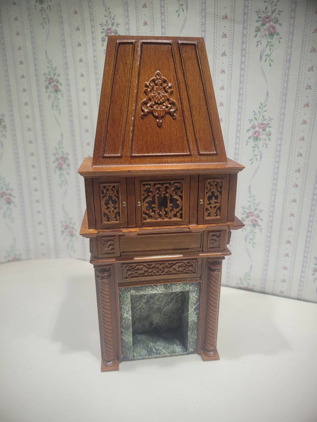 Tall Wooden Fireplace w/ Cabinets and Faux Marble