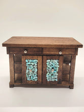 Load image into Gallery viewer, Dollhouse Miniature ~ 1:12 Scale, 3pc Living Room Set with Turquoise Decorated Credenza, Chair, and Baja-Style Rug
