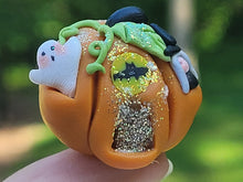 Load image into Gallery viewer, Pumpkin House with Ghost and Witch - Made of Clay
