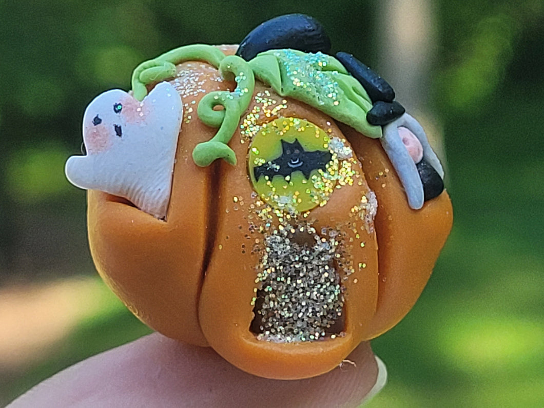 Pumpkin House with Ghost and Witch - Made of Clay