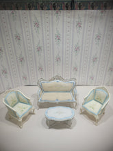 Load image into Gallery viewer, 4pc Bespaq Blue Floral &amp; White Living Room Set
