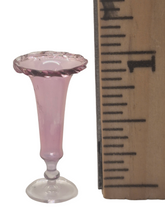 Load image into Gallery viewer, Glass Craft – Tall Skinny Pink Vase with Wavy Edge
