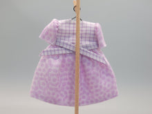 Load image into Gallery viewer, Pink Polka Dot Dress with White Rose Bow on Wooden Stand – by Cheryl Warder
